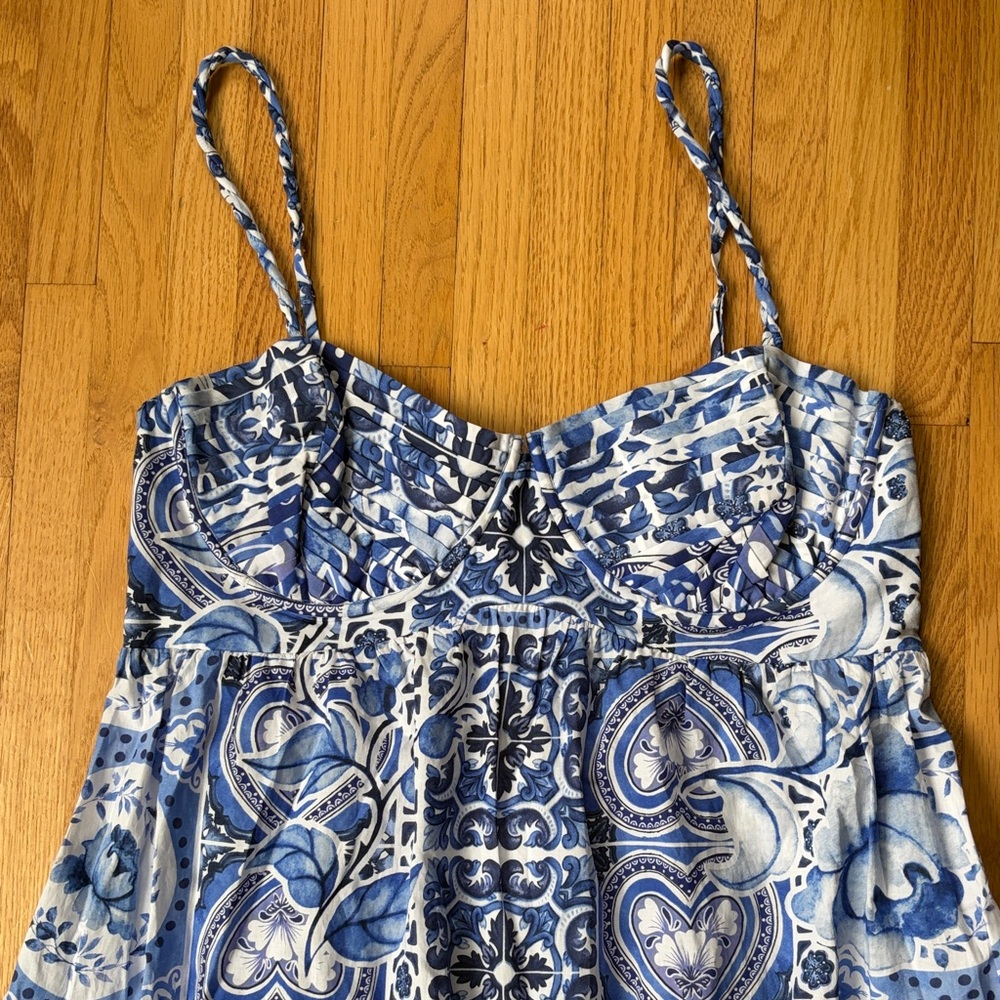 Caroline Constas Blue & White Printed Maxi Sundress with Spaghetti Straps - Picture 3 of 6